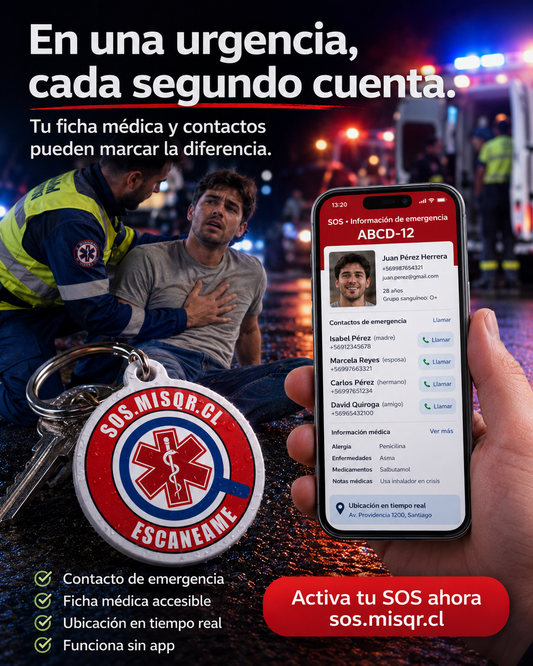 Llavero SOS emergencia QR