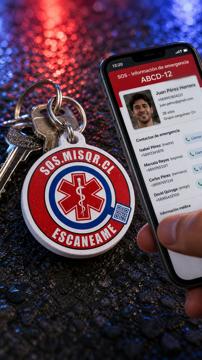 Llavero SOS emergencia QR