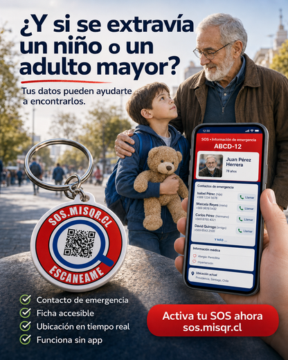Llavero SOS emergencia QR